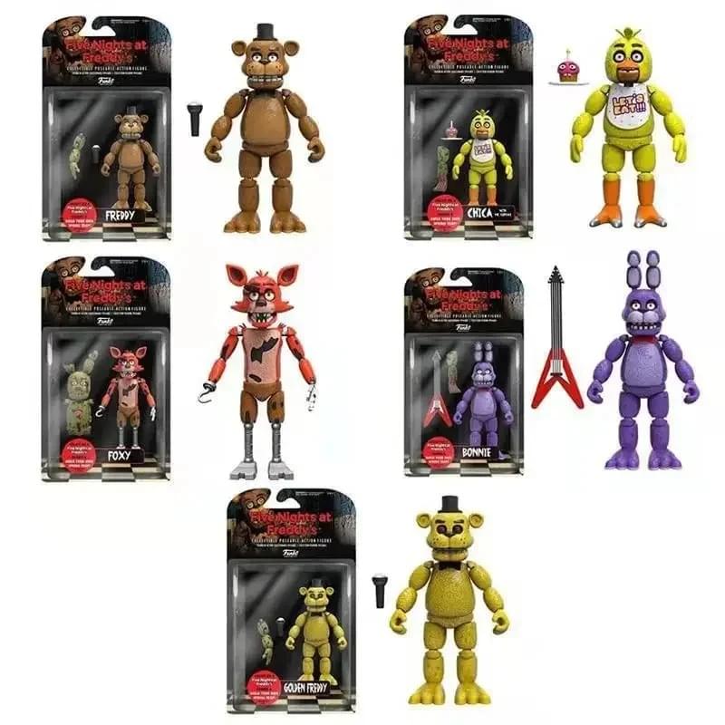 Pack 5 Figurines FNaF 14 cm – Freddy, Chica, Foxy, Bonnie & Golden Freddy | Set Five Nights at Freddy’s Collector